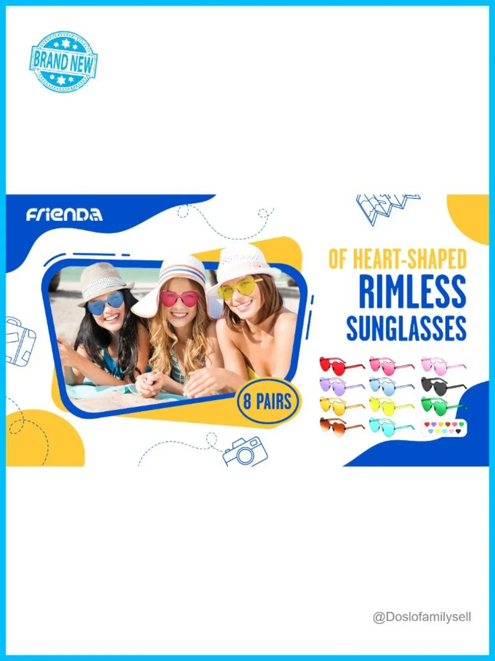 8 Pairs Heart Shaped Rimless Sunglasses Party Favors